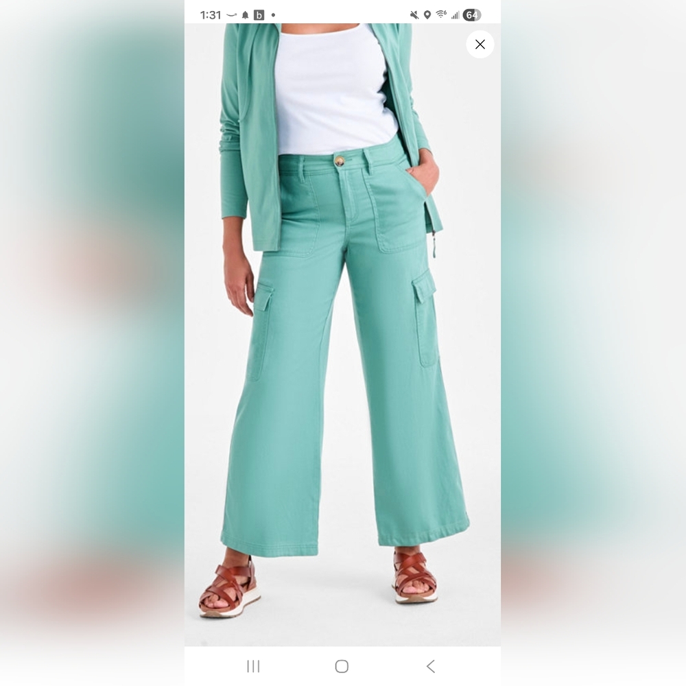 Wide Leg Cargo Pants in Seafoam Green